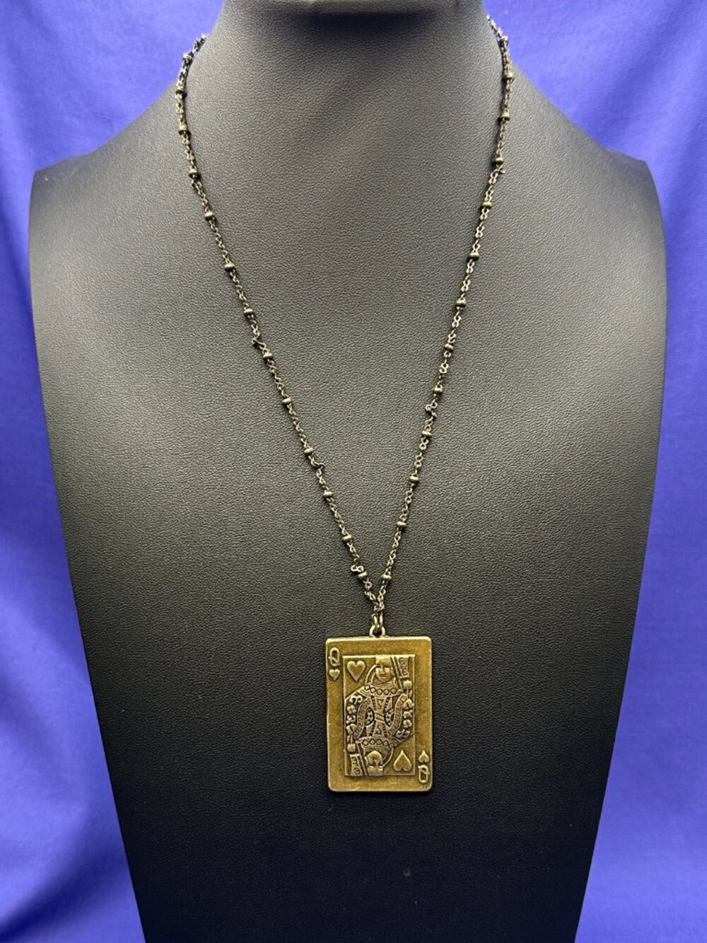 VTG Brass Reversible Queen of Hearts/Lovebirds Pendant Necklace - Picture 5 of 12
